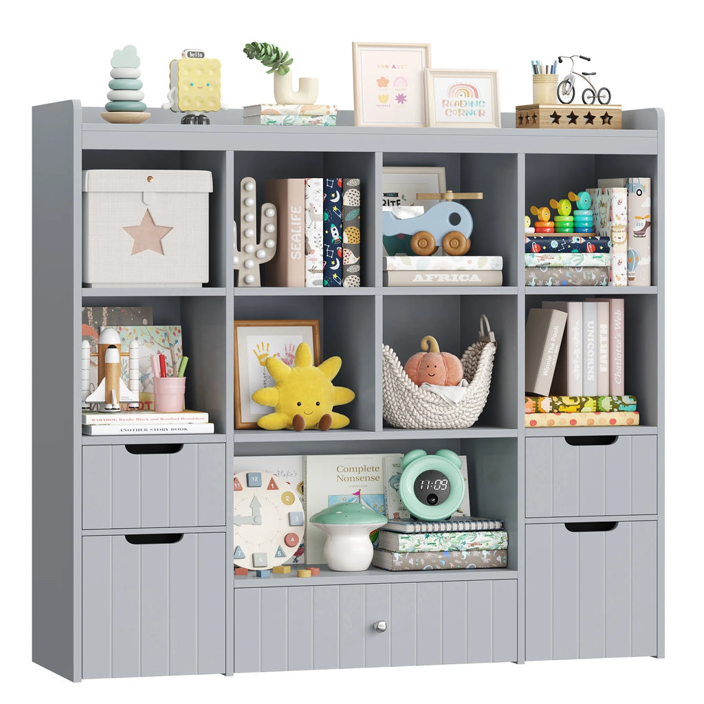 Homfa Kids Toy Storage Organizer with Cubby, Kids Toy Storage Chest with Removable Drawers, Kids Bookcase for Playroom Bedroom Living Room, Pink