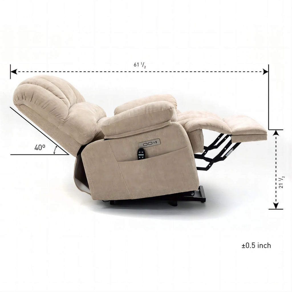Oversized Power Lift Recliner Chairs for Adults,Beige Electric Recliners for Elderly with 8-Point Vibration Massage Lumbar Heating,2 Side Pocket,USB Port,24" Seat Width,25" Seat Depth,20" Seat Height