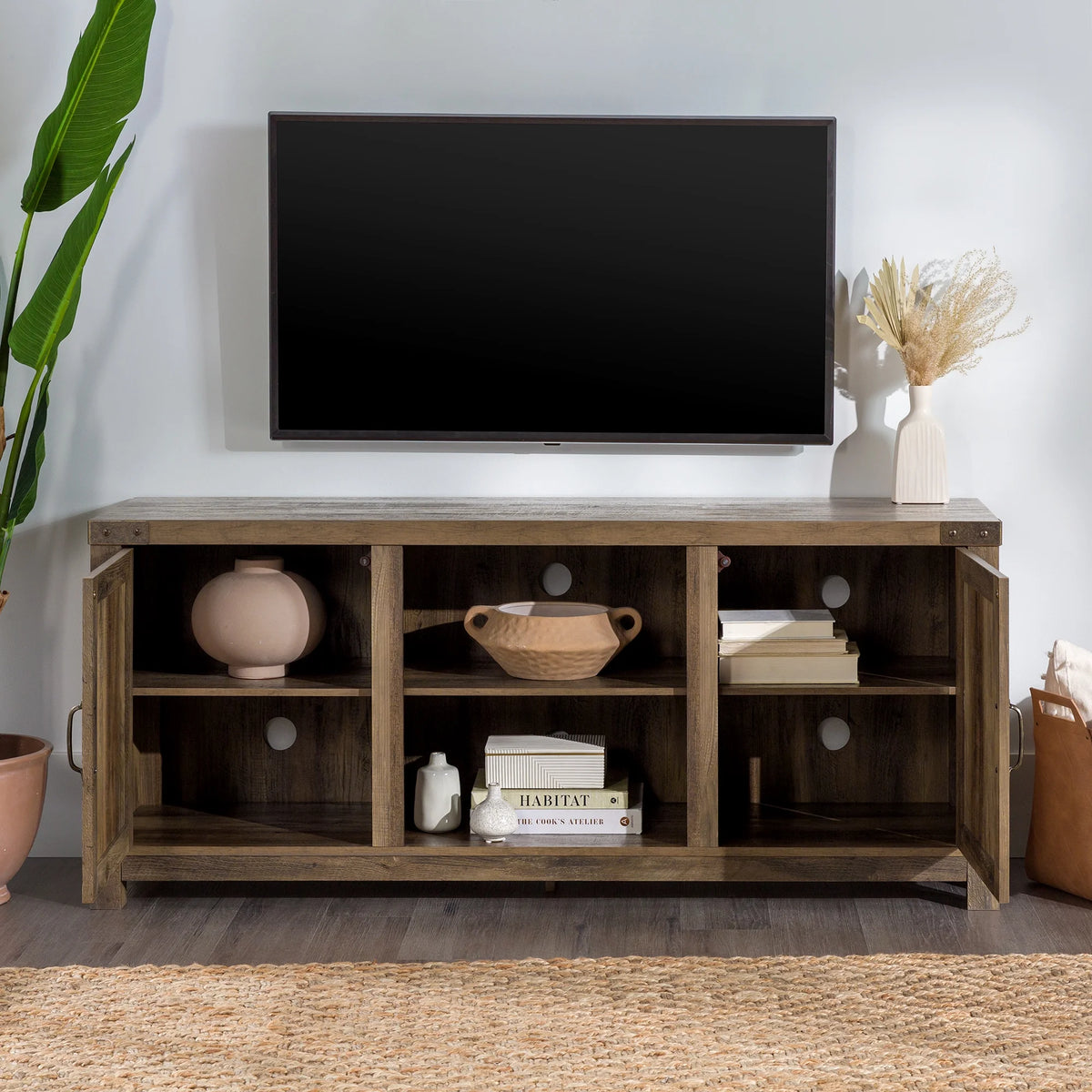 Walker Edison Modern Farmhouse Barn Door TV Stand for TVs up to 65", Grey Wash