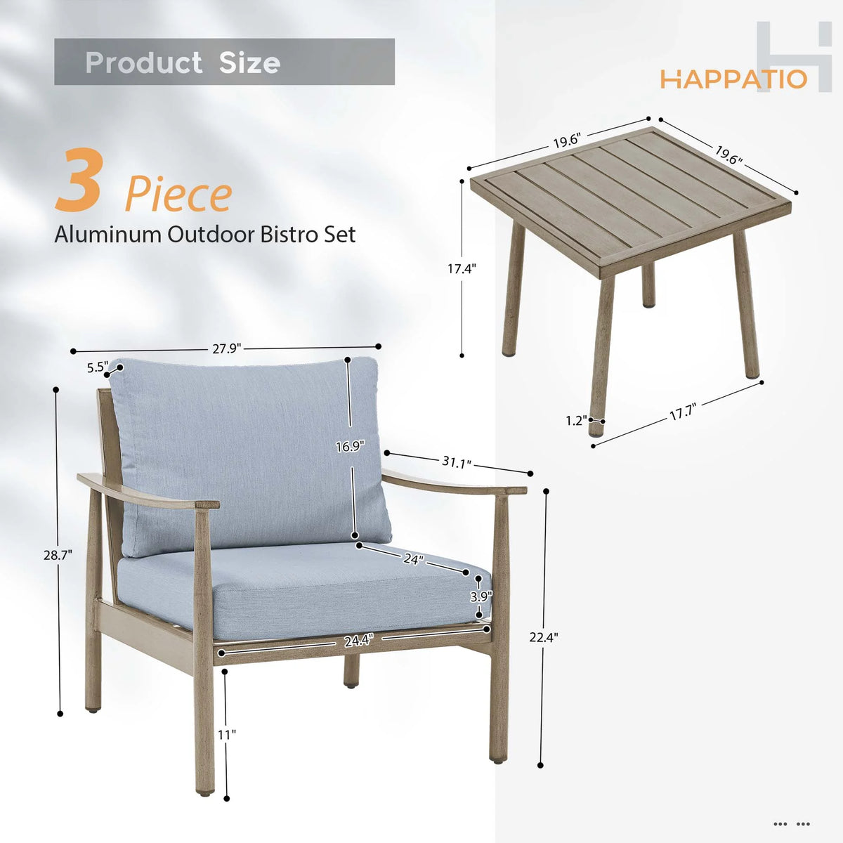 HAPPATIO Aluminum Outdoor Furniture Set - 5 Pieces Patio Furniture Set Includes 1 Side Table, 2 Swivel Chairs and 2 Ottomans with Thick Cushion, Patio Conversation Set for Backyard Poolside (Grey)