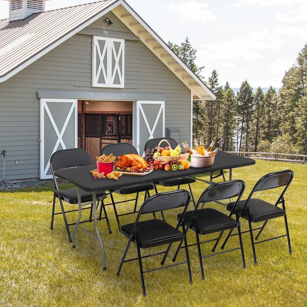 SUGIFT Metal Folding Chairs with Padded Seats, 6 Pack, Black