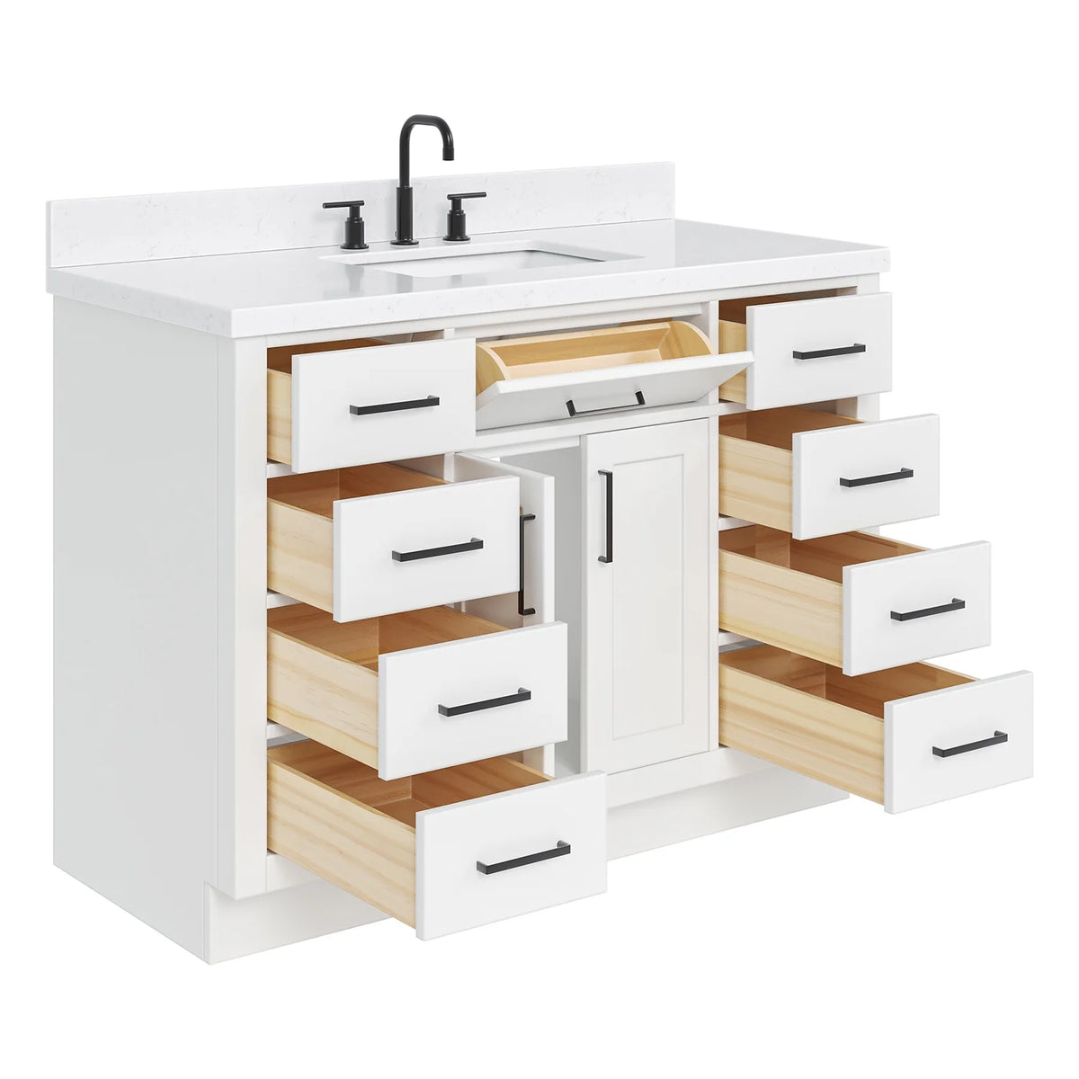 ARIEL Hepburn 48 Inch Rectangle Sink Bathroom Vanity With Carrara White Quartz Countertop 1.5 Edge In Grey