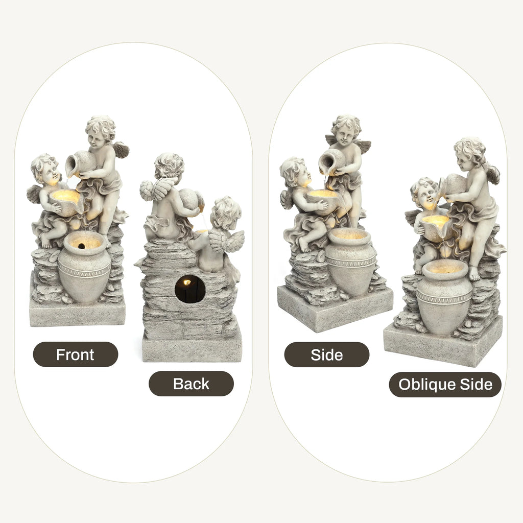 LuxenHome 30" Resin Angels Water Fountain Outdoor and Indoor, Waterfall Fountains for Garden, Backyard