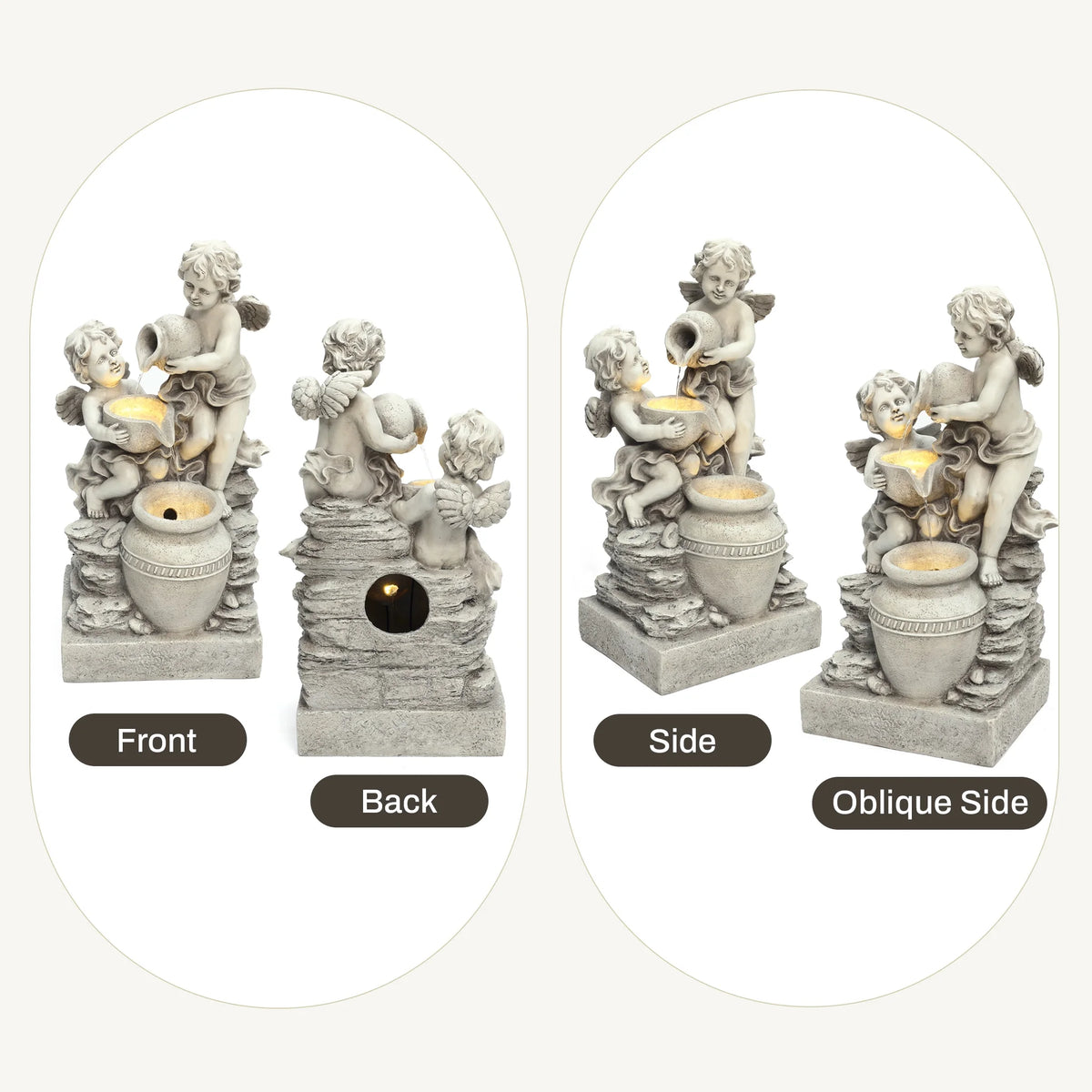 LuxenHome 30" Resin Angels Water Fountain Outdoor and Indoor, Waterfall Fountains for Garden, Backyard