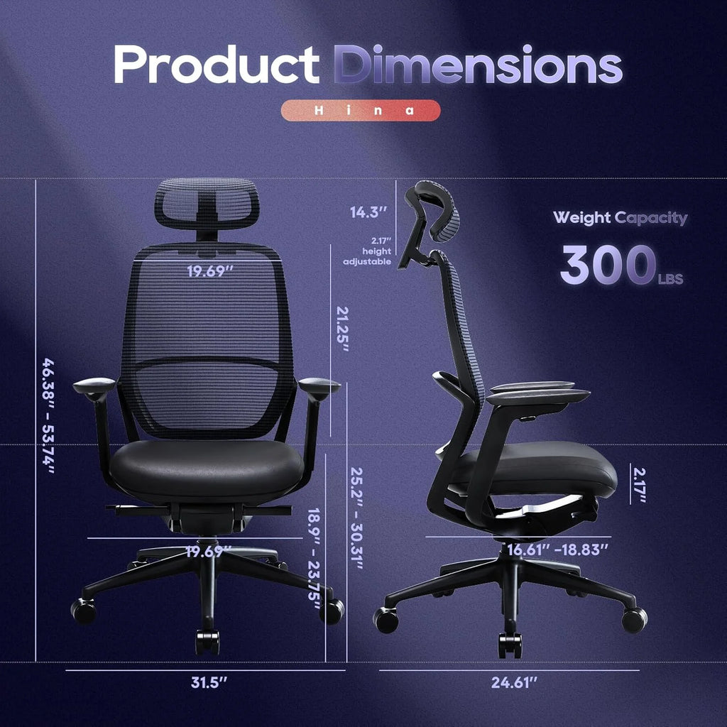 Ergonomic Office Chair, High Back Mesh Desk Chair with Adjustable Lumbar Support, Reclining Backrest, 4D Armrests, Breathable Mesh, Comfortable Computer Chair for Home Office, Work,Study