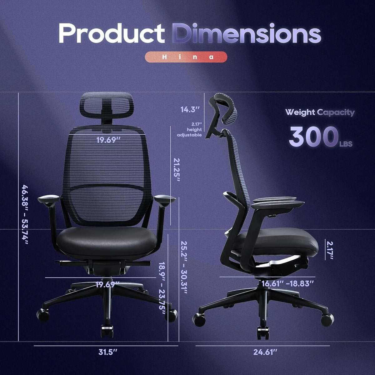 Ergonomic Office Chair, High Back Mesh Desk Chair with Adjustable Lumbar Support, Reclining Backrest, 4D Armrests, Breathable Mesh, Comfortable Computer Chair for Home Office, Work,Study