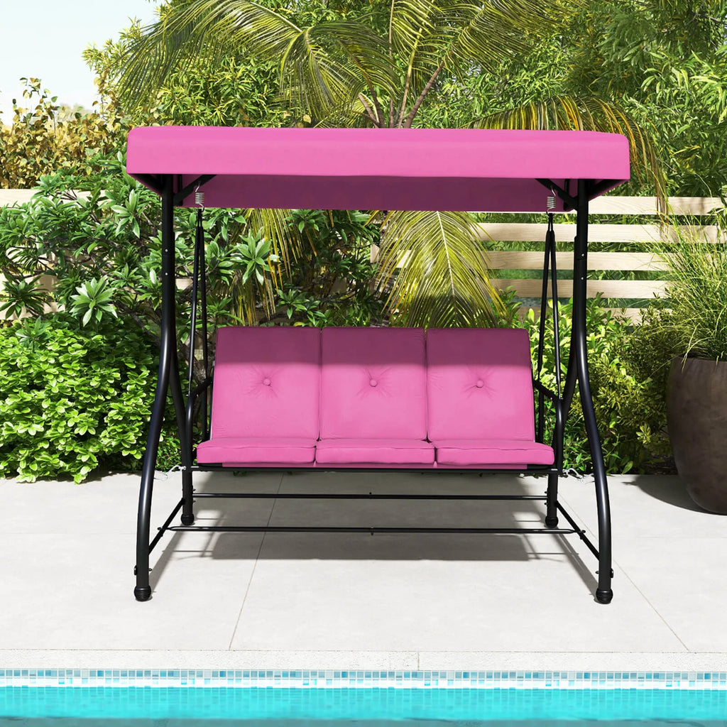 Costway 3-Seat Outdoor Converting Patio Swing Glider Adjustable Canopy Porch Swing Black