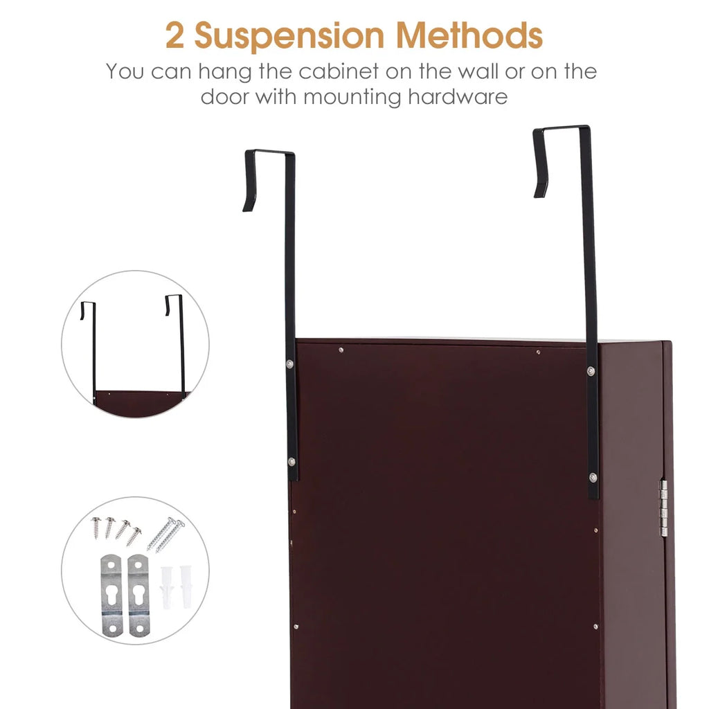Costway Wall Door Mounted Mirrored Jewelry Cabinet Storage Organizer-Black