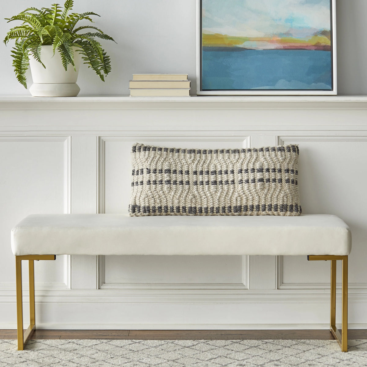 TMS Delarue Upholstered Bench, White Velvet