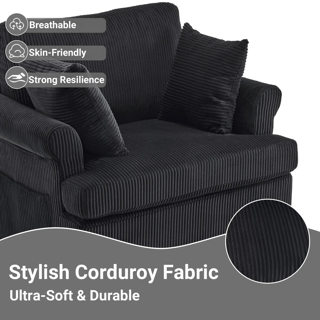 Ktaxon Swivel Accent Chair, 360-Degree Rotation Reading Chair, Corduroy Fabric Sofa with Armrest Pockets, Solid Metal Base, Perfect for Living Room Bedroom Black