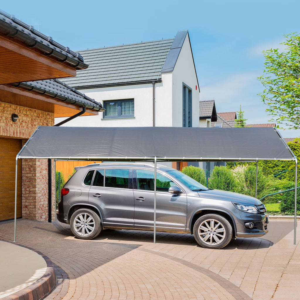 Outsunny 10'x20' Carport Heavy Duty Galvanized Car Canopy with Included Anchor Kit, 3 Reinforced Steel Cables, Grey