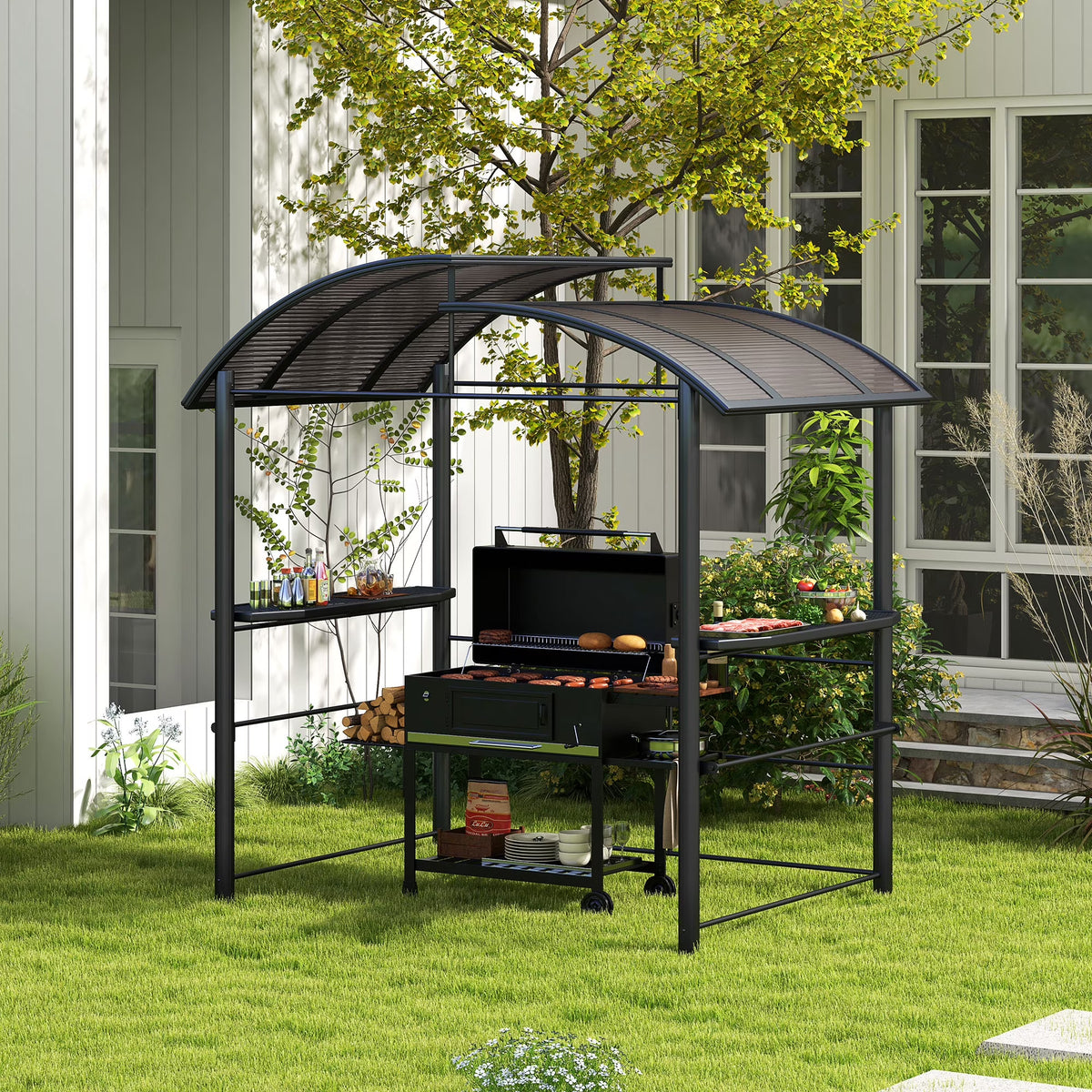 Outsunny 8' x 5' Grill Gazebo Shelter with Vented PC Roof, Side Shleves