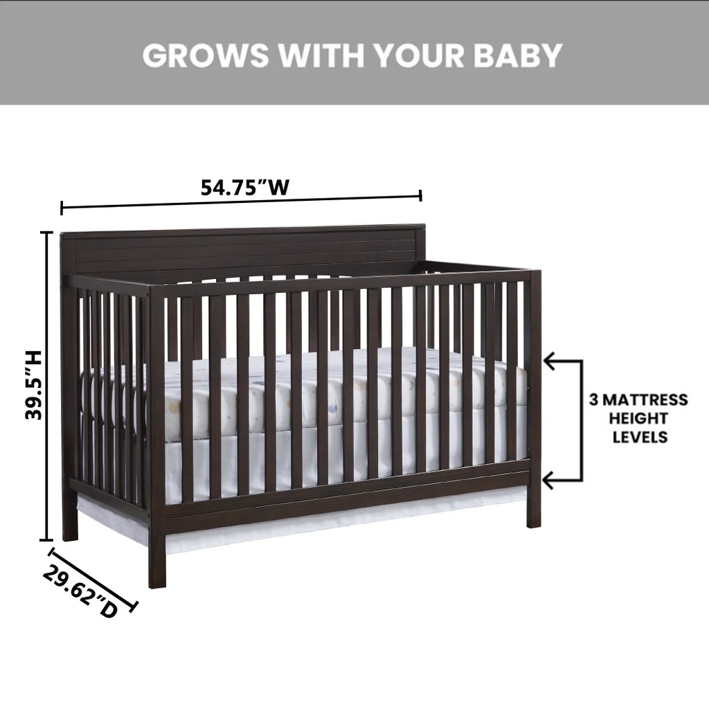 Oxford Baby Harper 4-in-1 Convertible Crib, Dove Gray, GREENGUARD Gold Certified, Wooden Crib