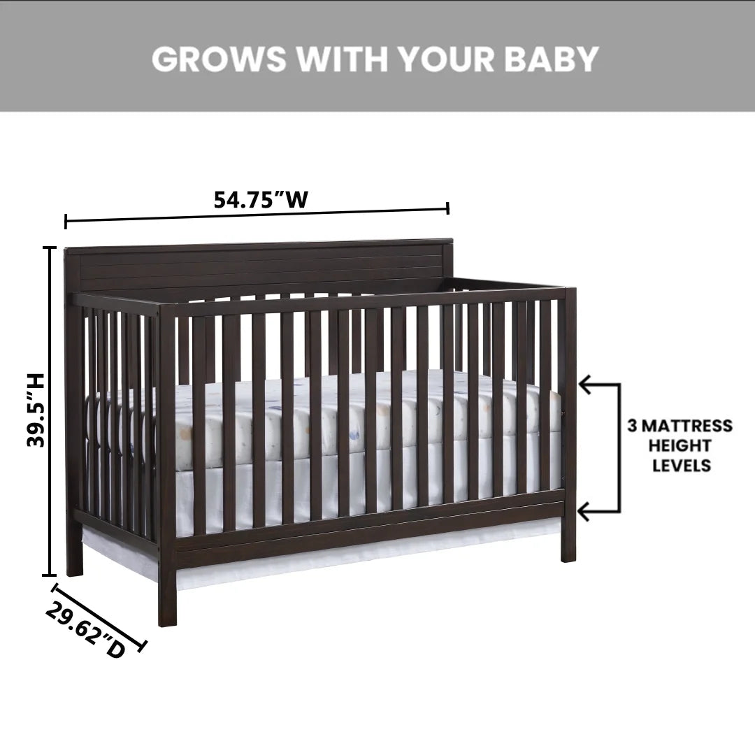 Oxford Baby Harper 4-in-1 Convertible Crib, Dove Gray, GREENGUARD Gold Certified, Wooden Crib