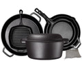 Bruntmor Pre-Seasoned Cast Iron Cookware Set - 8-Piece Bundle with Skillets, Grill Pan, Dutch Oven, Pizza Pan, and Utensils - Durable Pots and Pans Set for Cooking - Ideal Gift for Home or Camping