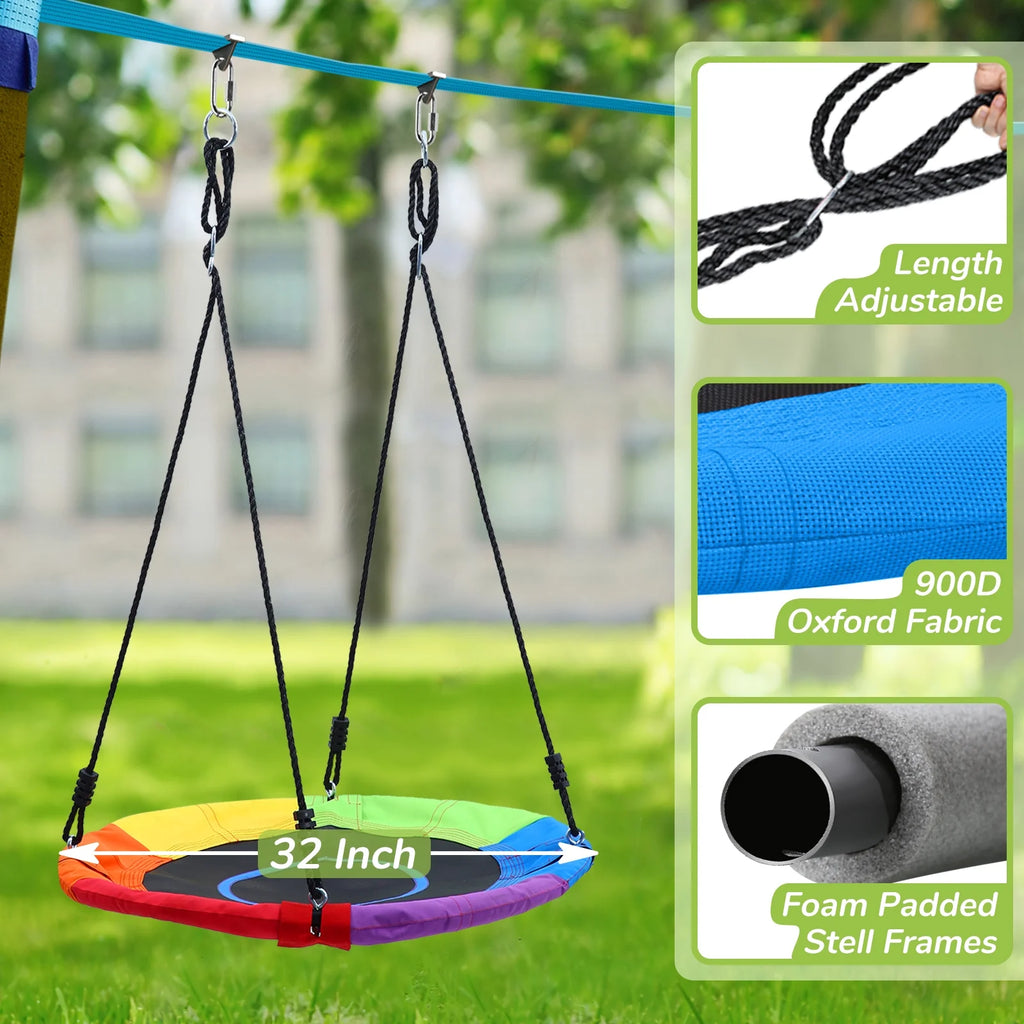 KloKick 50ft Ninja Warrior Obstacle Course with Slackline Monkey Bars and Saucer Swing