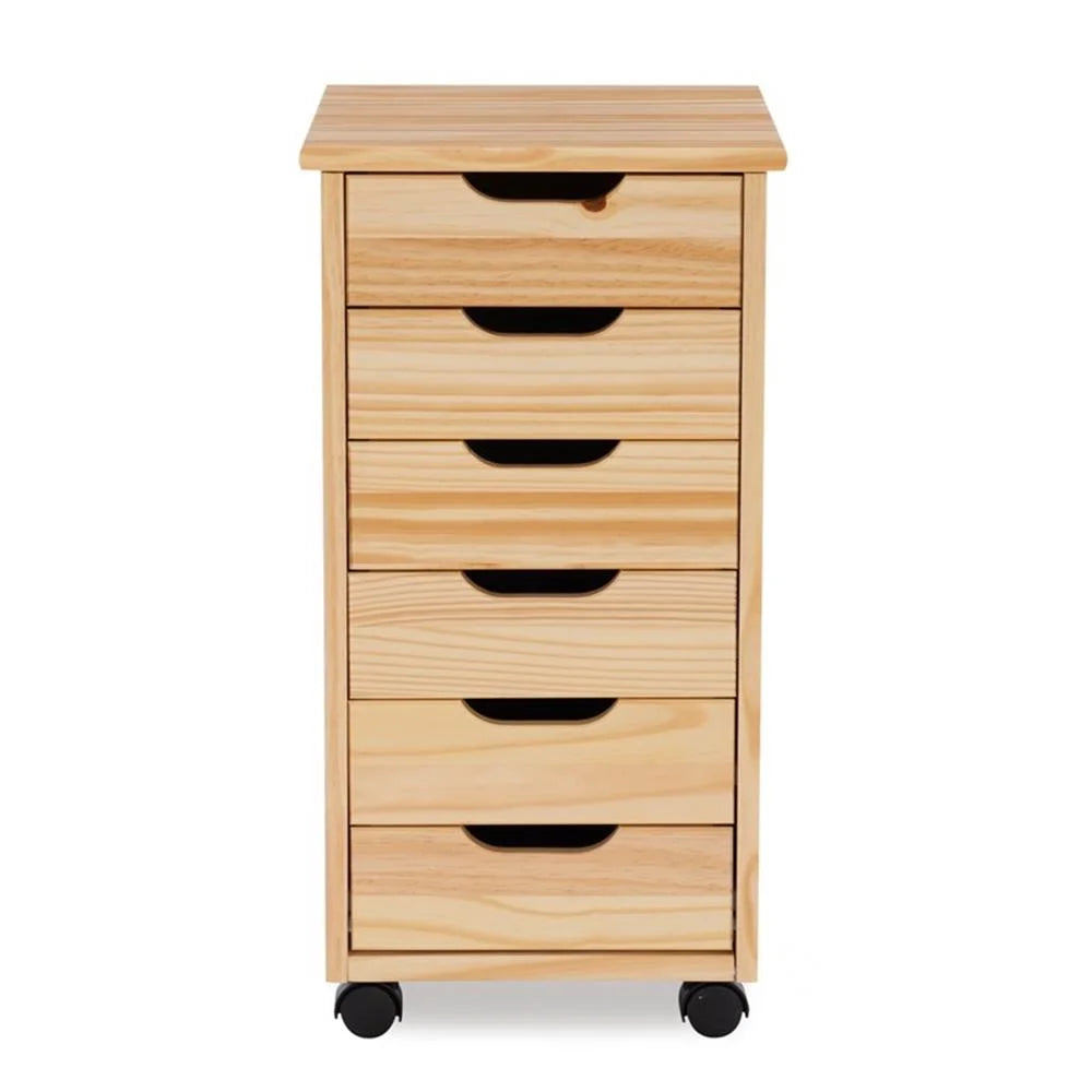 Riverbay Furniture Six Drawer Wood Rolling Storage Cart in Brown