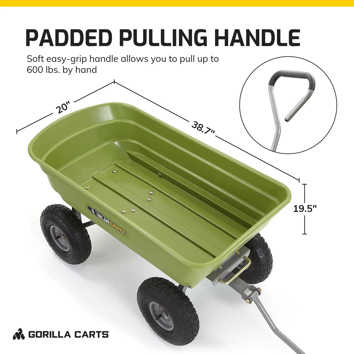 Gorilla Carts 4 Cu Ft Poly Garden Dump Cart with Quick-Release, 600 lb Capacity, Green