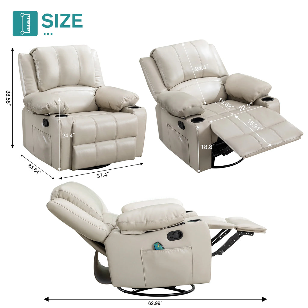JONPONY Manual Recliner Chair with Heat Therapy and Massage Function, Heavy Duty Reclining Mechanism Massage Chair, Elderly Single Rocker Sofa with Cup Holders for Bedroom Home Theater,Black