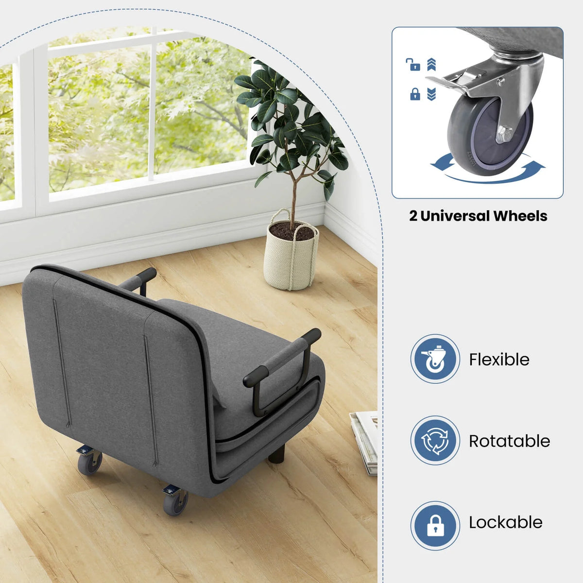 Costway 3-in-1 Convertible Sofa Bed with 5-Position Adjustable Backrest & Lumbar Pillow Brown