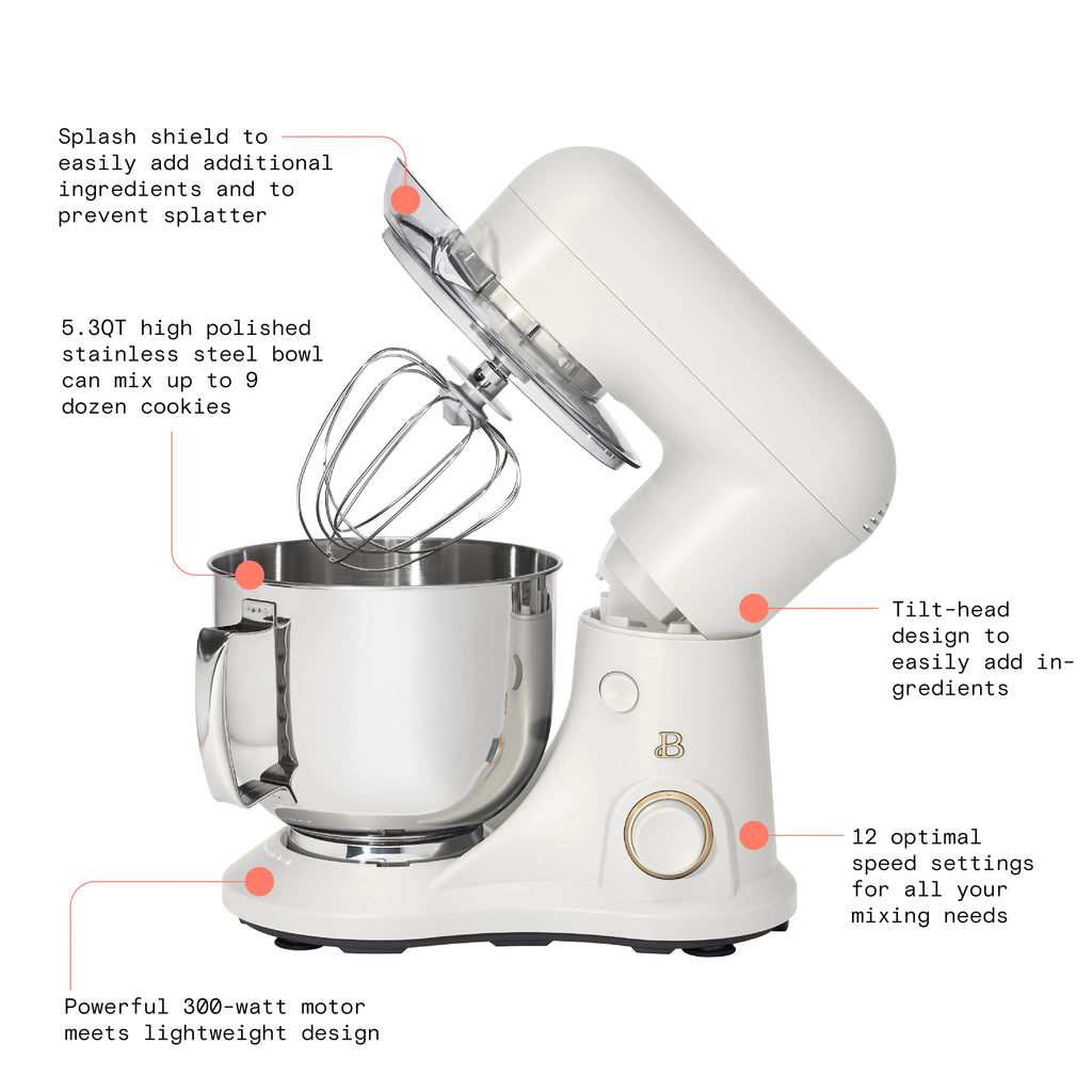 Beautiful 5.3 qt Stand Mixer, Lightweight & Powerful with Tilt-Head, White Icing by Drew Barrymore