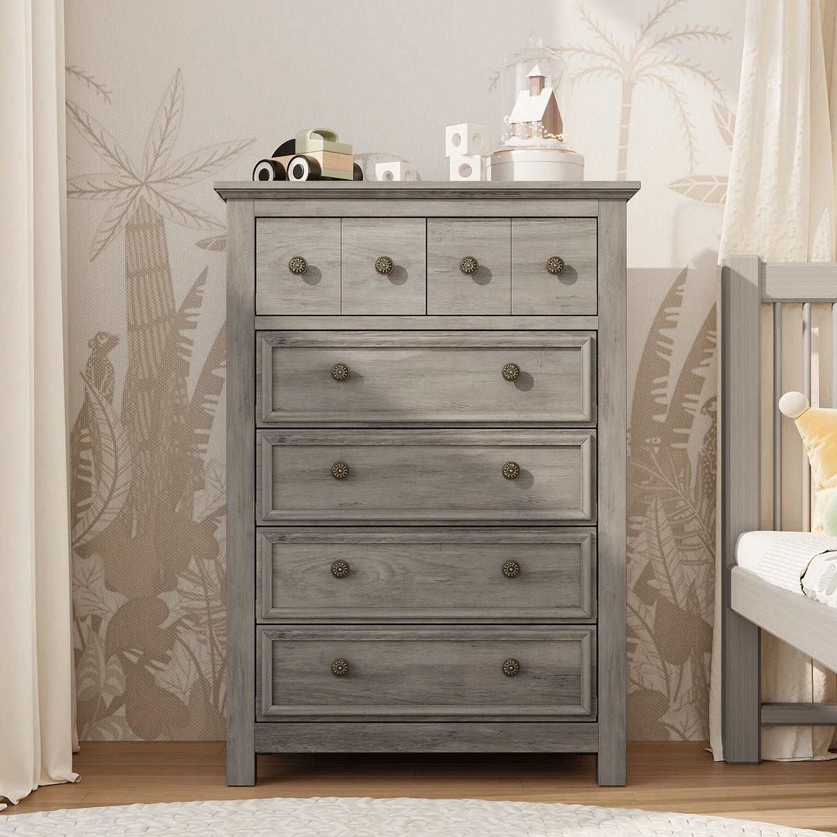 6 Drawer Wood Dresser for Bedroom, Chest of Drawers, Storage Organization Unit for Clothing, Gray