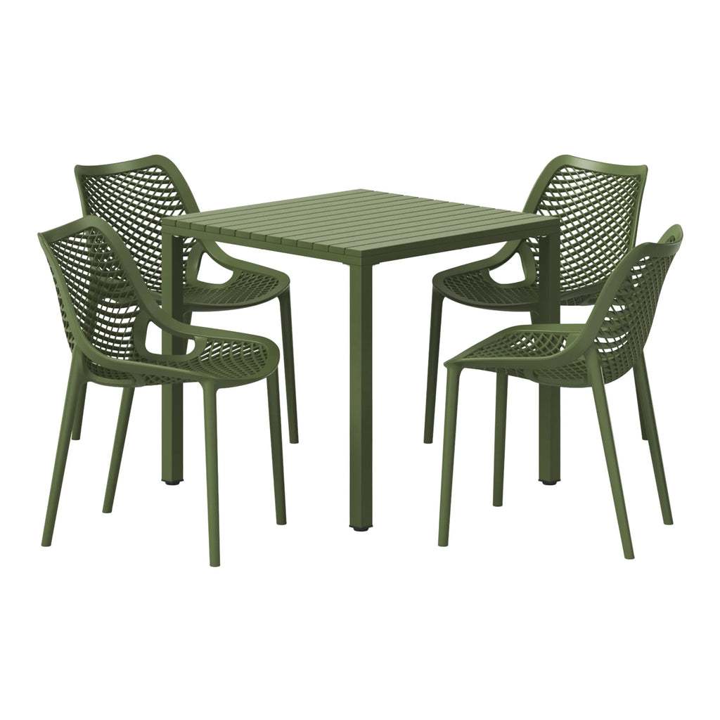 WestinTrends Playa 5-Piece Outdoor Patio Metal Frame Dining Table Set with Stackable Patio Dining Chairs, Olive Green
