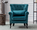Guyou Mid Century Accent Chair Modern Button Tufted Armchair Wingback Club Chair Velvet Single Sofa Lounge Chair with Pillow for Living Room Bedroom, Teal Blue