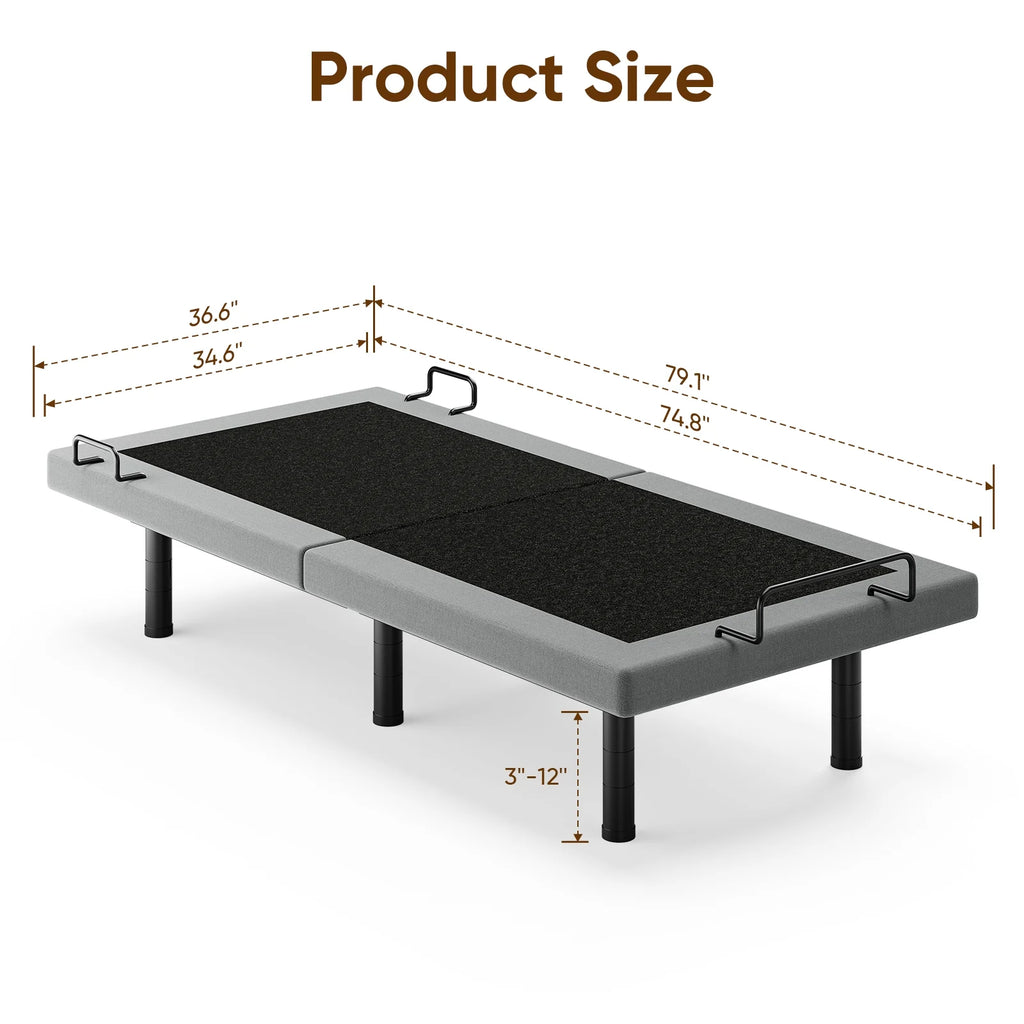 Raffle Pinker Adjustable Bed Frame Twin Size Power Bed Base Frame with Massage,Silent Dual Motors,Head & Foot Incline
