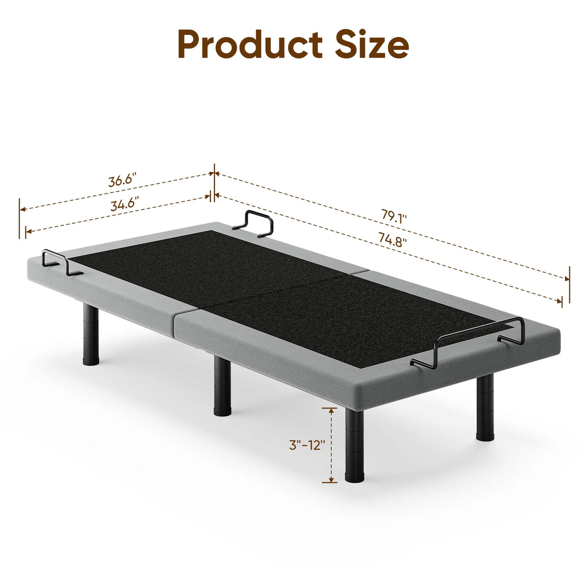 Raffle Pinker Adjustable Bed Frame Twin Size Power Bed Base Frame with Massage,Silent Dual Motors,Head & Foot Incline