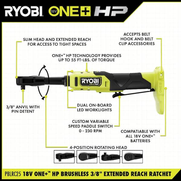 ONE+ 18V Brushless Cordless 2-Tool Combo Kit w/1/4 in Extended Reach Ratchet & 3/8 in Extended Reach Ratchet (ToolsOnly)
