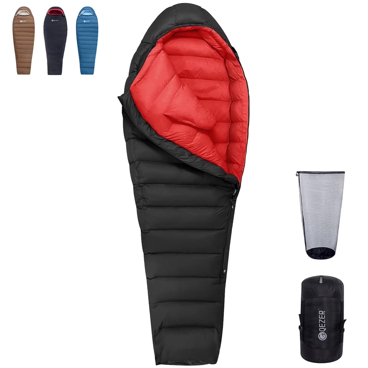 QEZER Ultralight Down Sleeping Bag for Adults, 650FP, 860g, 3-Season Compact for Backpacking & Camping, 36��F-46��F