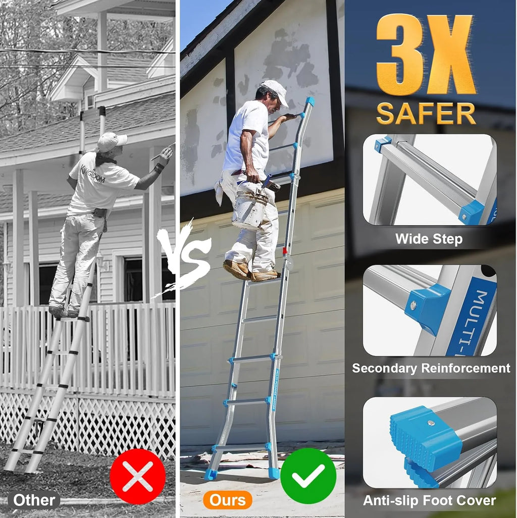 LUISLADDERS Ladder, A Frame 6 Step Ladder Telescoping Ladder, 22 Ft Reach Height Muti Position Folding Ladder Flared Leg & Wheels Design, 330 lbs Capacity Extension Ladder for Household Outdoor Work