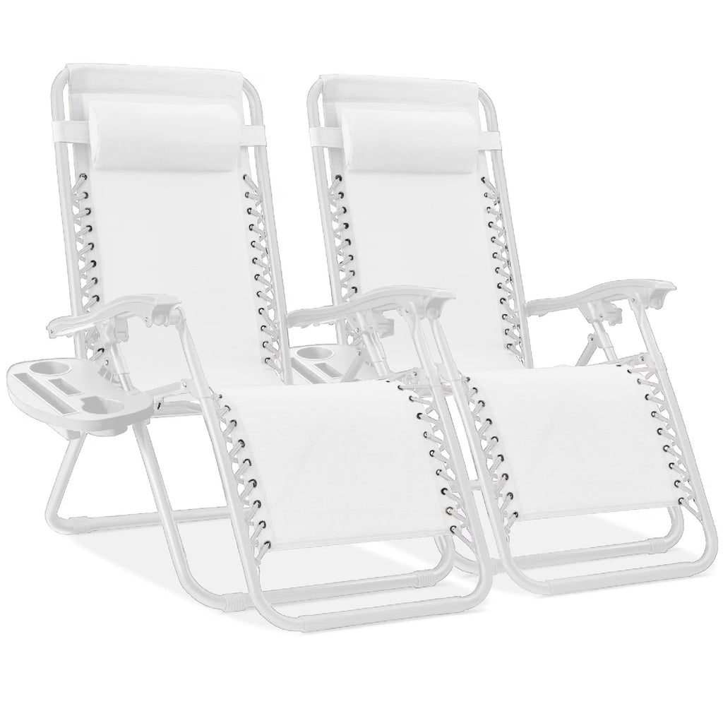 Best Choice Products Set of 2 Zero Gravity Lounge Chair Recliners for Patio, Pool w/ Cup Holder Tray - Gray