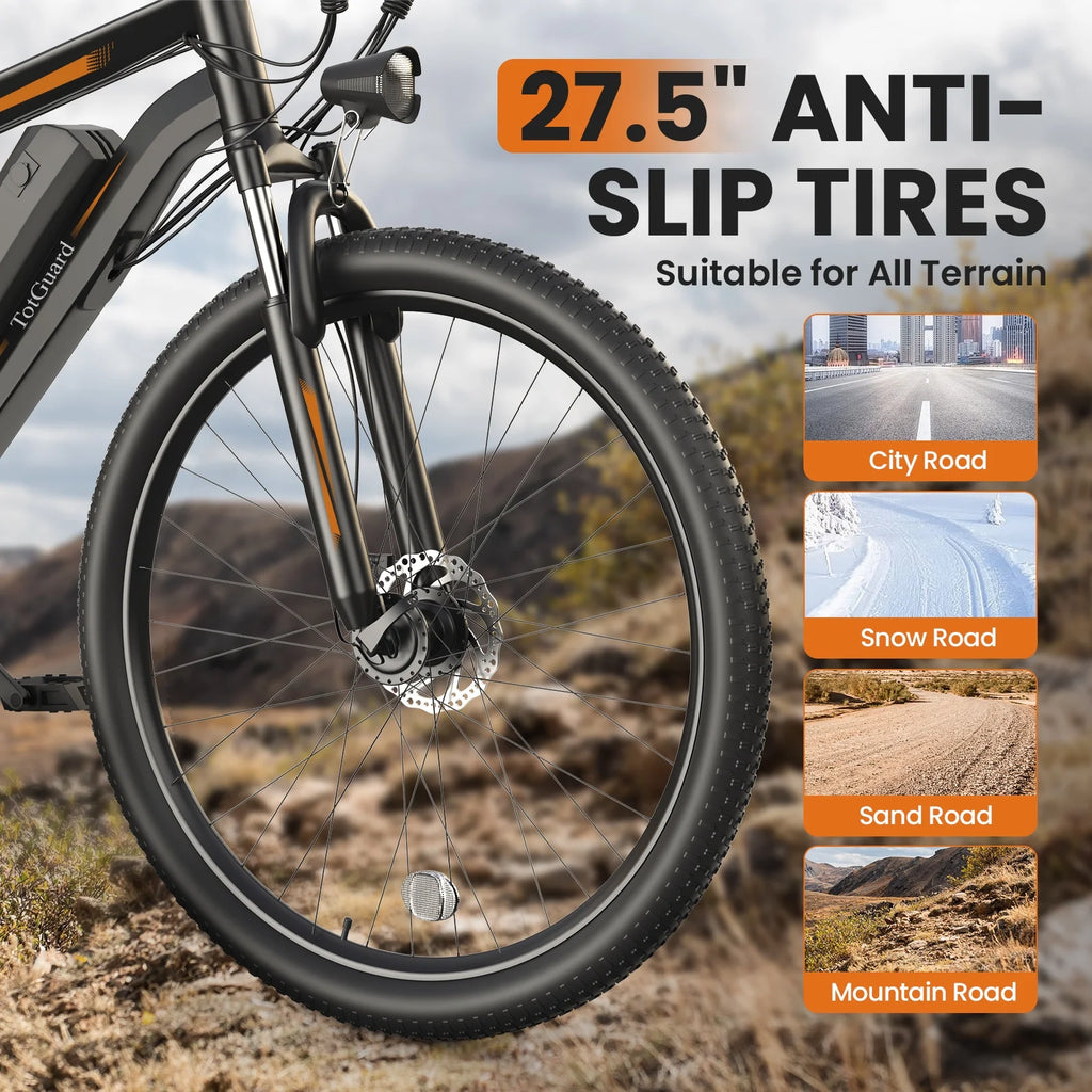 TotGuard Electric Bike for Adults 27.5" E-Bike with 500W Motor, Electric Mountain Bike with 48V 10Ah Battery, Lockable Suspension Fork, Shimano 21 Speed Gears UL2849