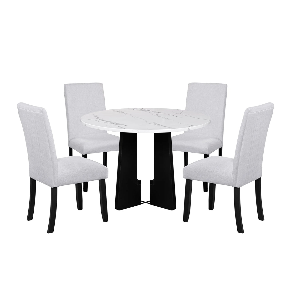 EUROCO 5-Piece Round Dining Table Set for 4, 43.3'' Kitchen Room Table with 4 Upholstered Chairs and Solid Wood Frame,Kitchen Table Set for Home Living Dining Room, Grey & Black