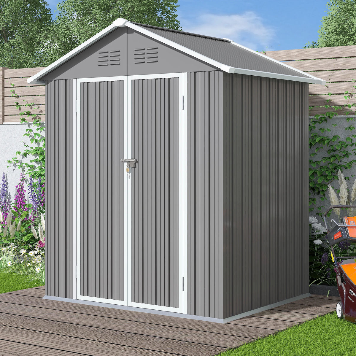 Syngar Outdoor Storage Shed with Lockable Doors, Dark Gray