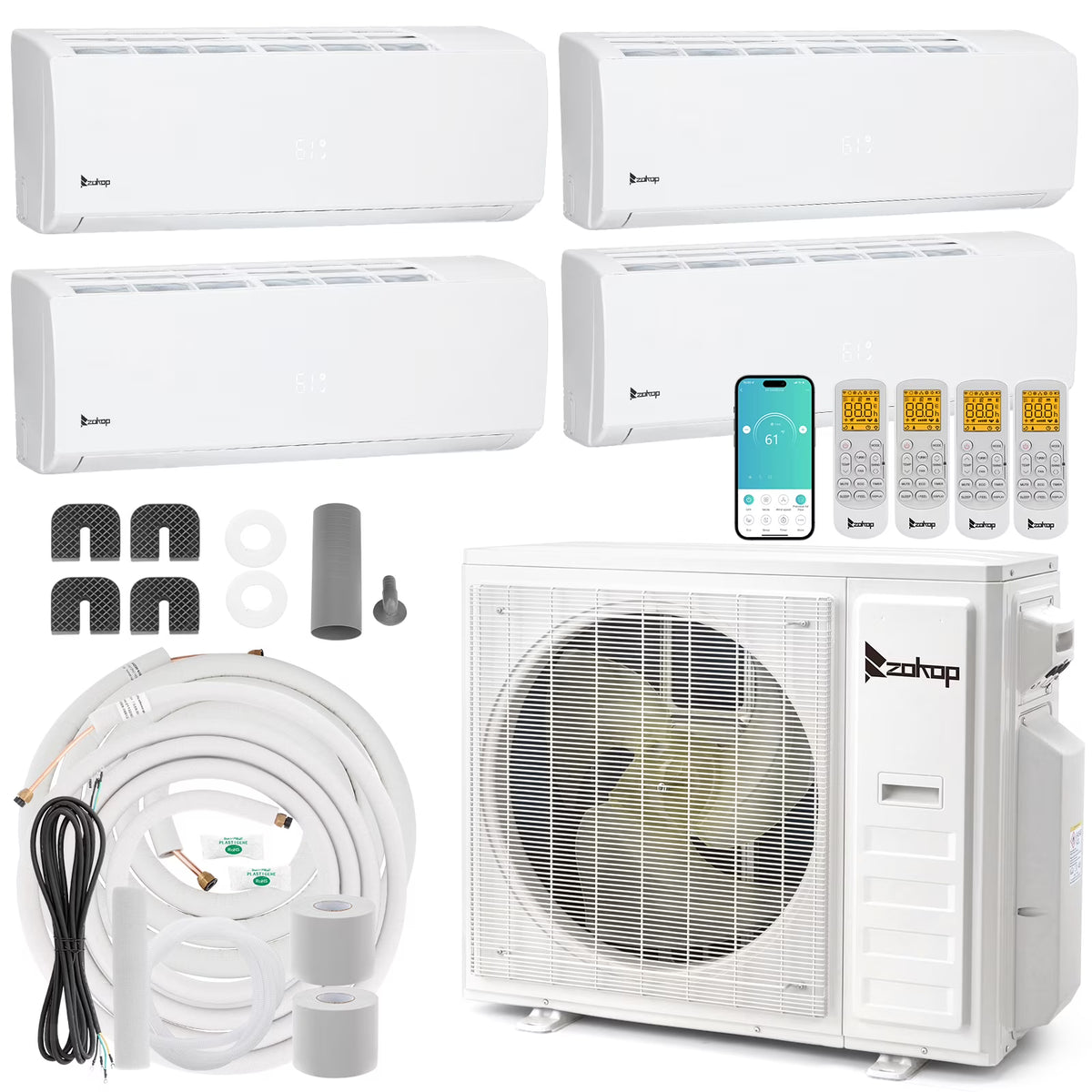 Ktaxon 2 Zone 9000 + 9000 BTU WIFI Mini Split AC/Heating System, 19 SEER2 Dual Zone 18000 BTU Ductless Split Air Conditioner with Pre-Charged Condenser, Heat Pump & 25Ft Installation Kit, 208-230V