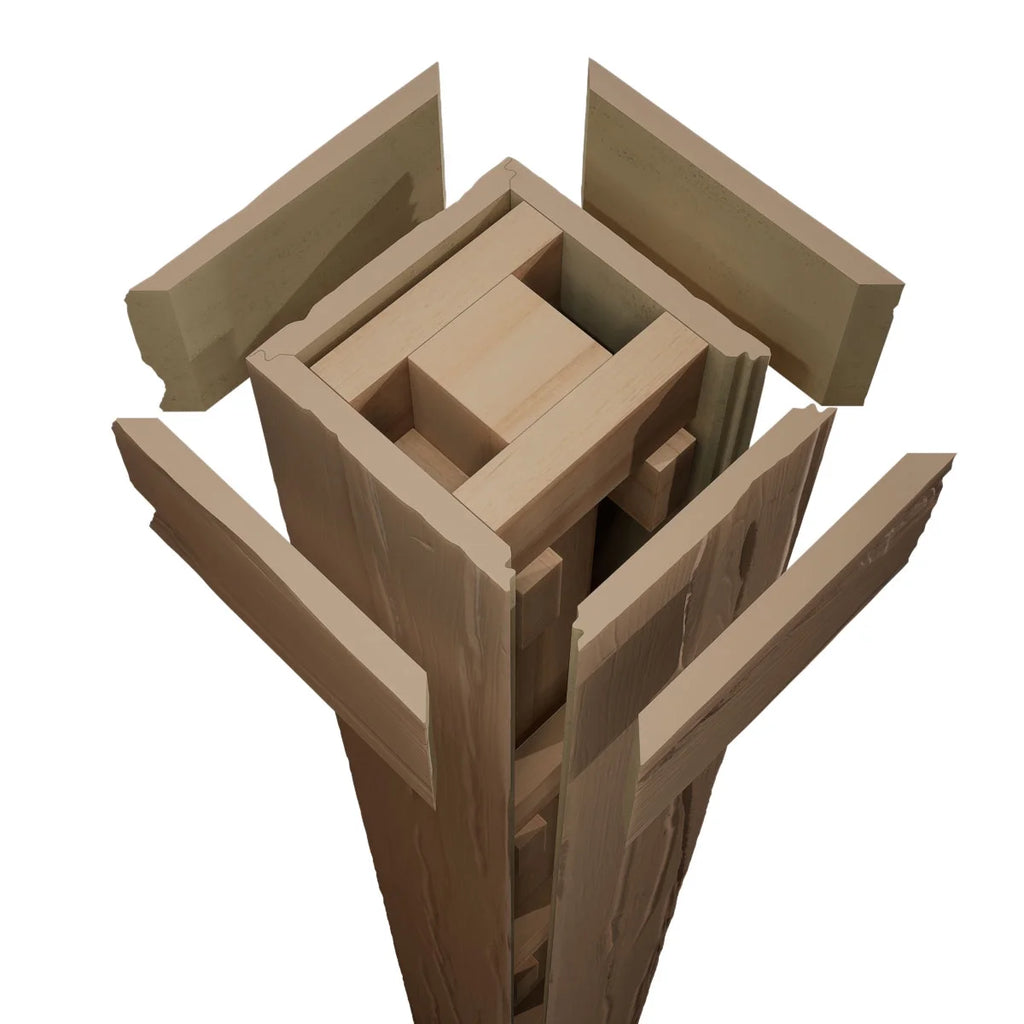 Ekena Millwork 18"W x 5'H Hand Hewn Endurathane Faux Wood Non-Tapered Square Column Wrap with Standard Capital & Base