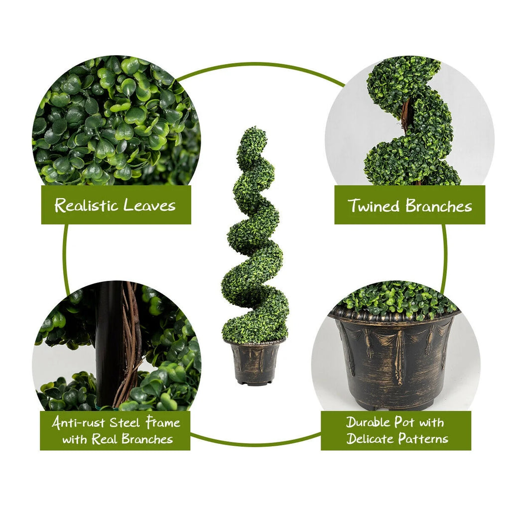 Gymax 2Pcs 4FT Artificial Boxwood Spiral Tree W/Realistic Leaves Indoor Outdoor Office
