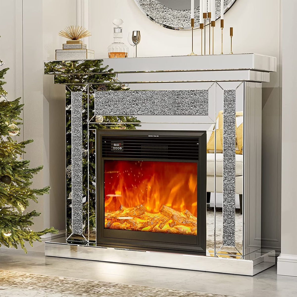 IKIFLY 47.24L x 41.33 H Mirrored Electric Fireplace