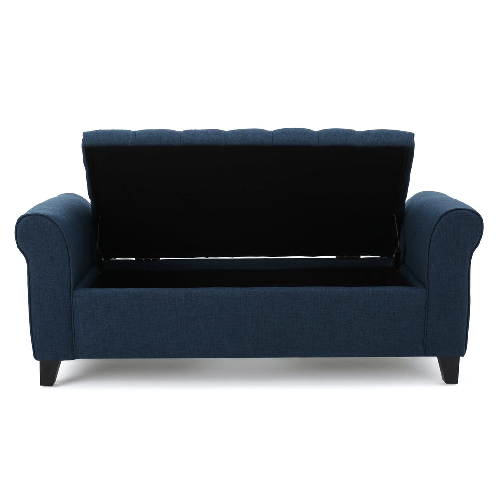 Noble House Amanda Dark Blue Fabric Armed Storage Bench