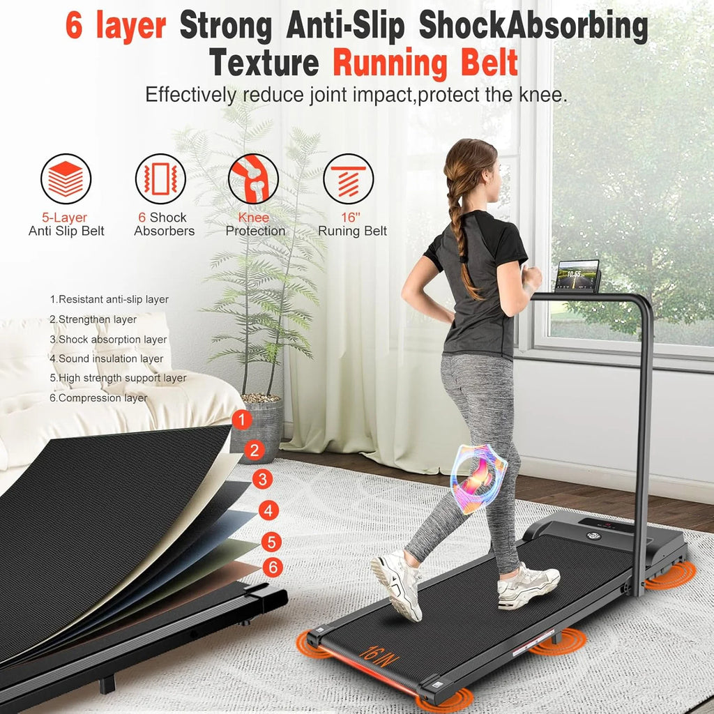 2 in 1 Walking Pad Treadmill, Foldable Treadmills with Handle Bar, 2.5HP Portable Folding Treadmill with Remote Control, Under Desk Treadmill for Home Office, 300lbs, Black