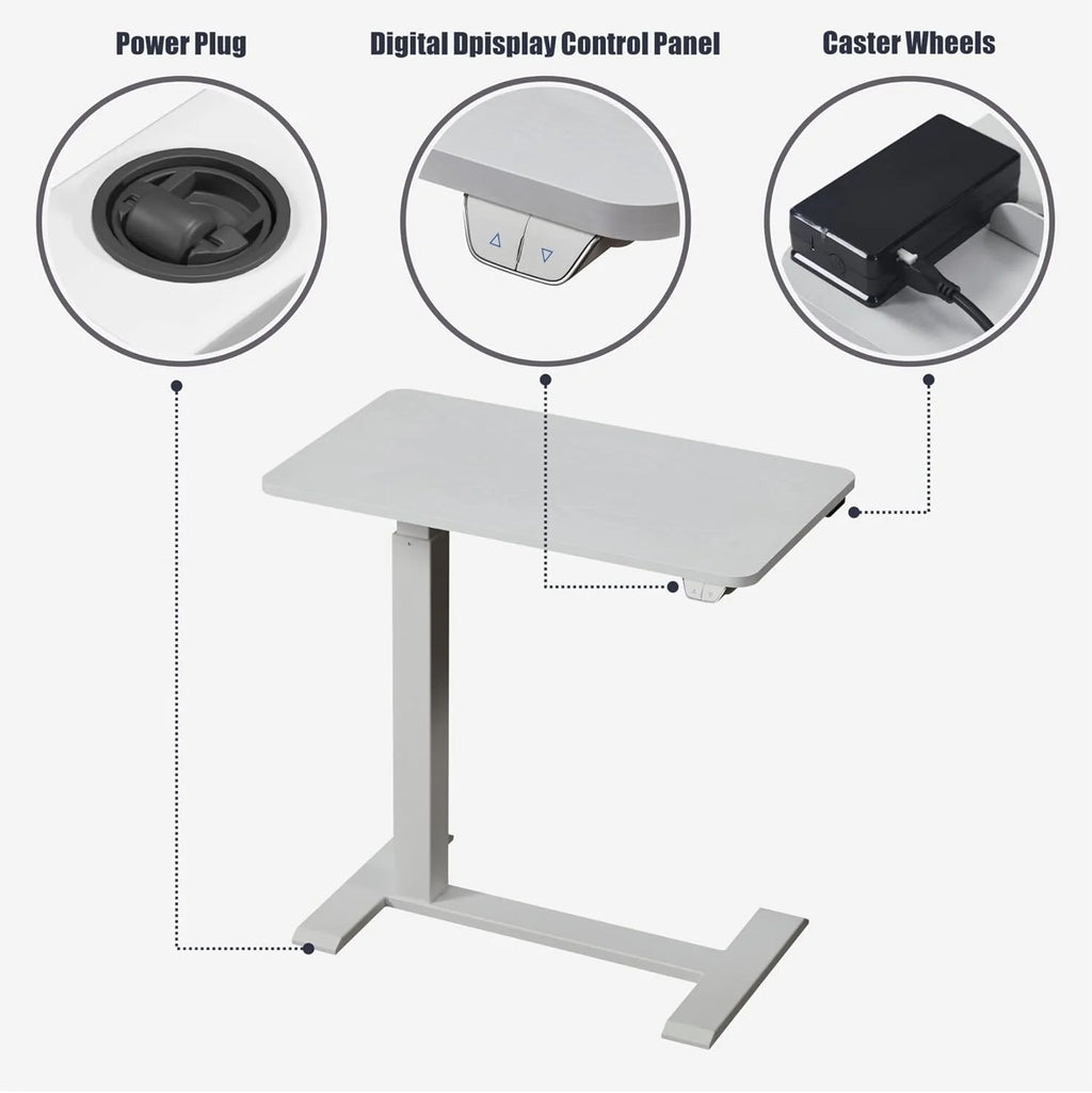 Homy Casa Adjustable Height Lap Desk, Mobile Work Table for Bedside or Sofa, White
