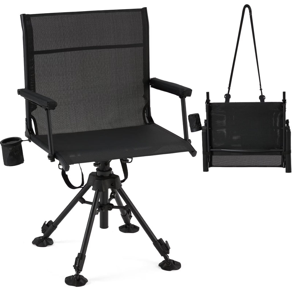 Danrelax 360�� Silent Camo Hunting Blind Chair, Armrests, Side Pouch, Telescopic Legs