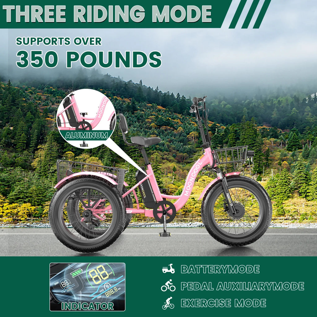 20" x 4" Fat Tire Electric Tricycle for Adult, 7 Speeds Electric Trike 48V 500W Motorized Tricycle , Electric Three Wheels Bicycle for Senior, Aluminum Frame & Rear Basket ,16mph