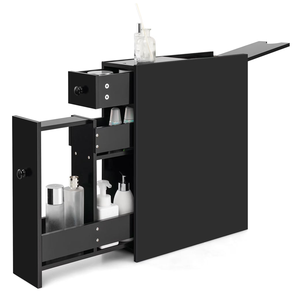 Topbuy Slim Bathroom Storage Cabinet Freestanding Toilet Paper Holder with Slide Out Drawers for Small Spaces White