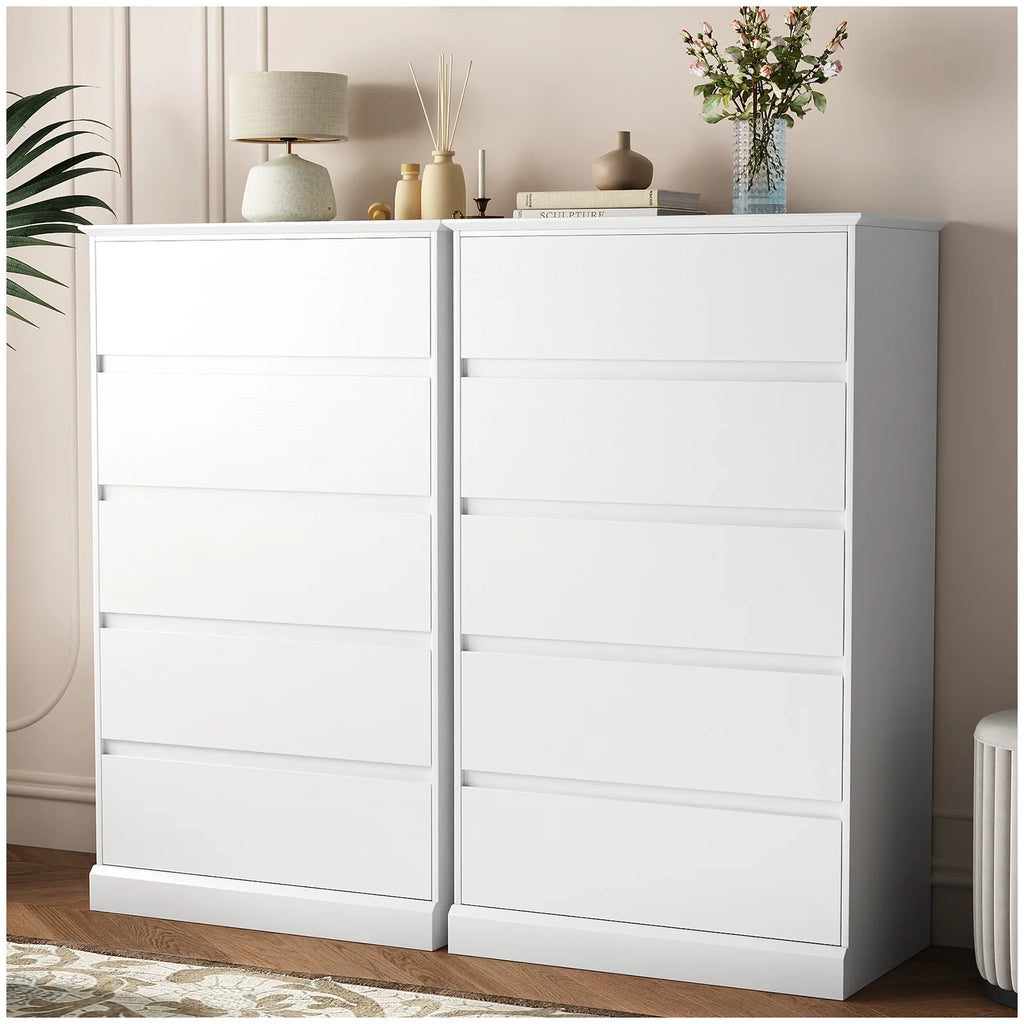 2 PCS  Dresser for Bedroom, 5 Drawer Dresser Black Chest of Drawers for Living Room Dressing Room Entryway -2PCS
