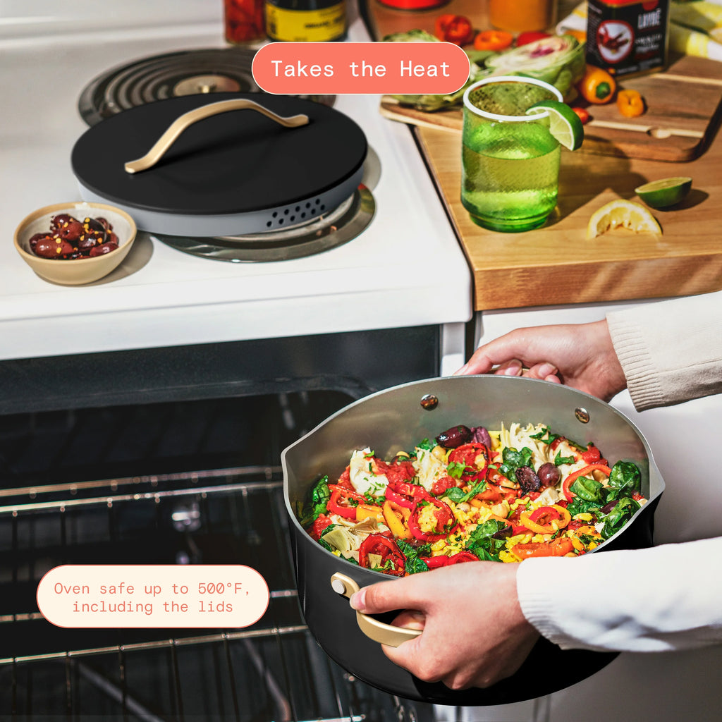 Beautiful 12pc Ceramic Non-Stick Cookware Set with Strainer Lids, White Icing by Drew Barrymore