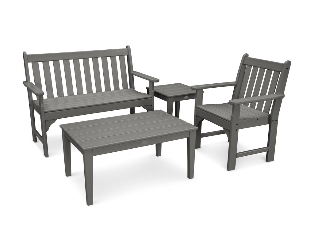 POLYWOOD Vineyard 4-Piece Bench Seating Set in Slate Grey